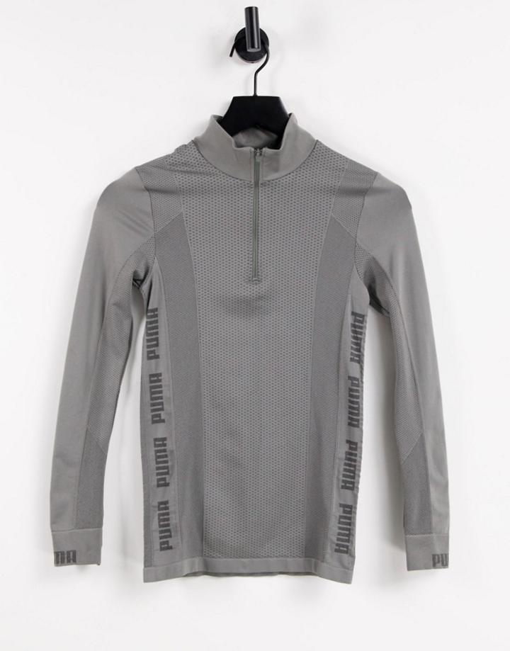 Puma Training Evoknit Seamless 1/4 Zip Top In Charcoal Gray-grey