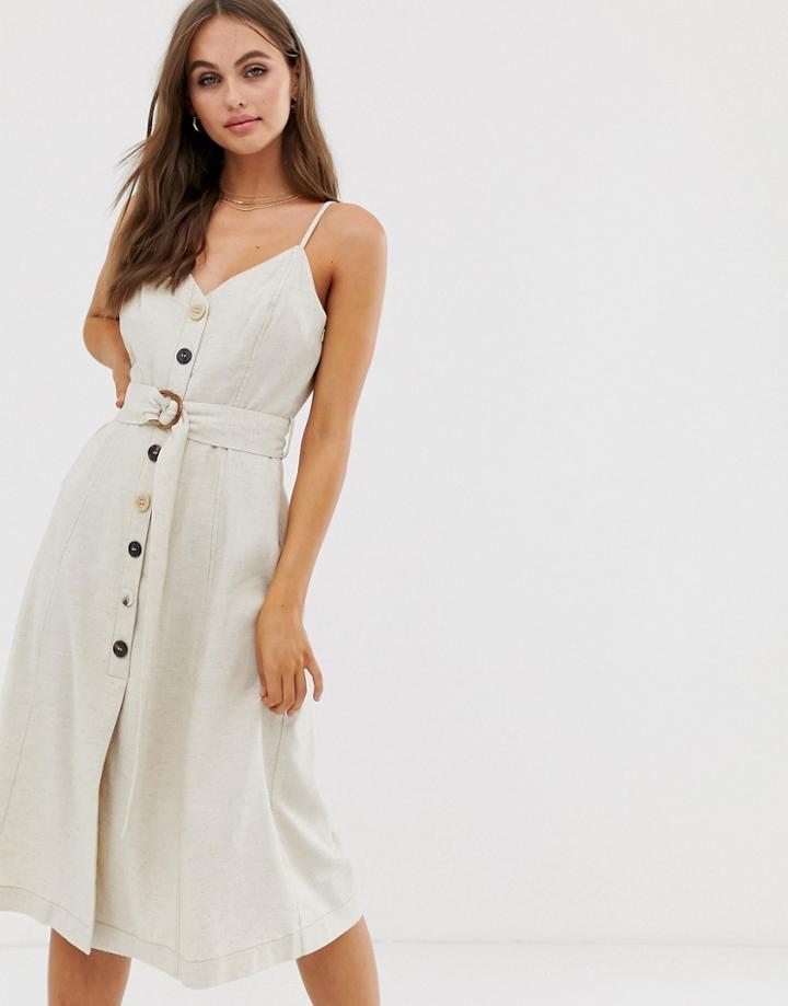 Moon River Button Front V-back Midi Dress - Stone