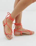 Simmi London Hira Neon Orange Toe Loop Espadrille Sandals - Orange