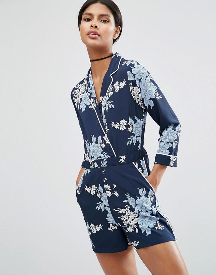 Asos Romper In Navy Floral - Multi