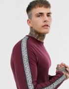Asos Design Skinny Long Sleeve T-shirt With Stretch And Geo Taping In Burgundy-red