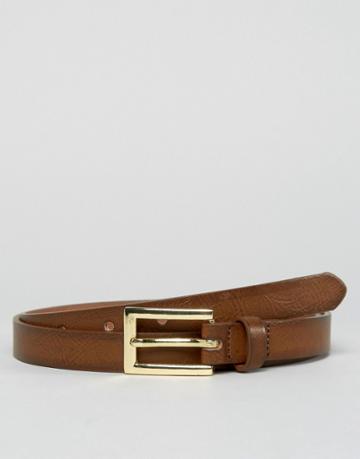 Asos Smart Skinny Belt In Tan - Tan