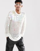 Asos Design Crochet Knit Sweater With Sequins - White