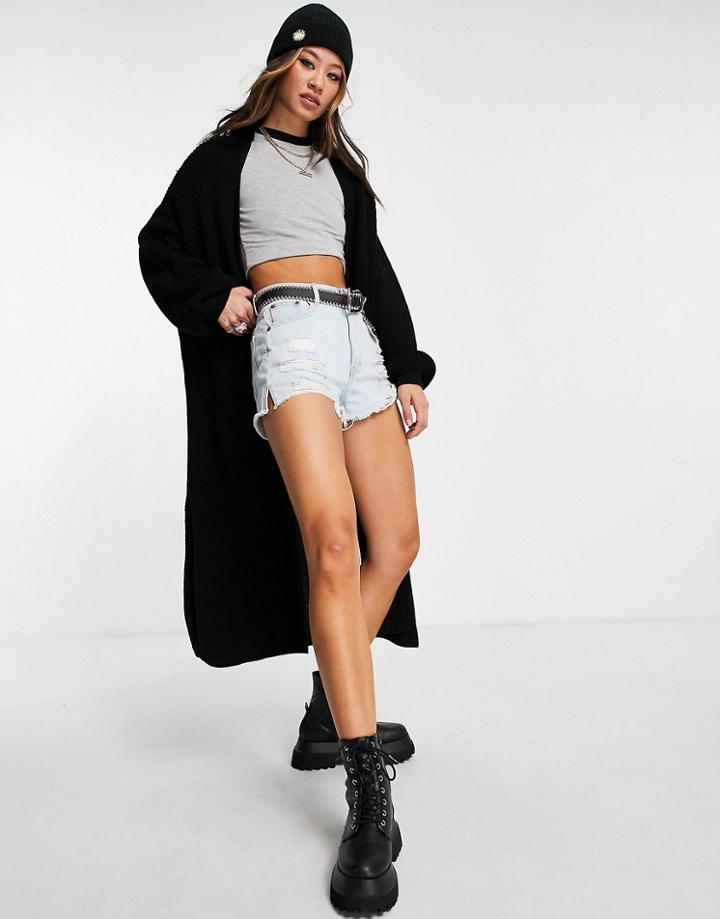 Topshop Knitted Maxi Cardigan In Black