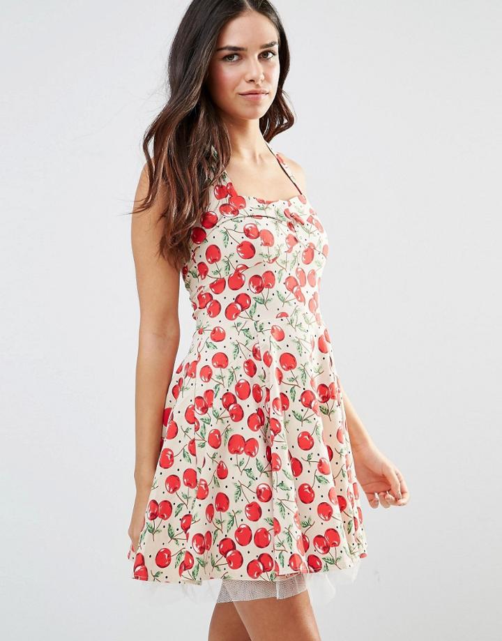 Iska 50's Cherry Print Skater Dress - Cream