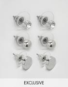Designb London Silver Stud Earrings In 3 Pack - Silver