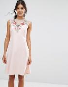 Elise Ryan A Line Dress In Mesh And Floral Applique-pink