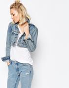 Cheap Monday Cropped Denim Jacket With Distressed Shoulders - Blue
