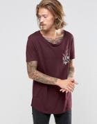Asos Longline T-shirt With Stretch Neck And Chest Print - Red
