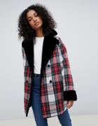 Asos Design Reversible Faux Fur And Check Bonded Jacket - Multi