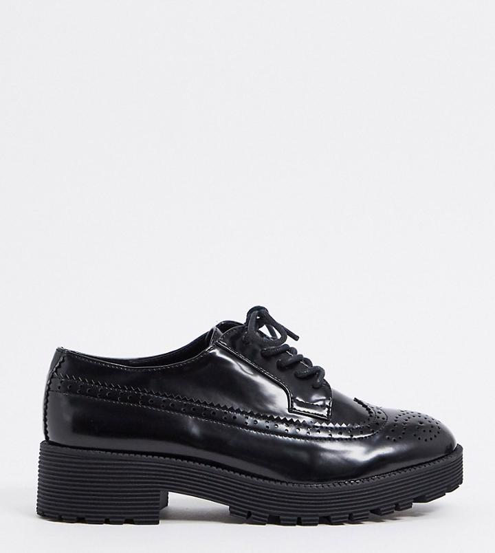 London Rebel Wide Fit Chunky Brogues In Black