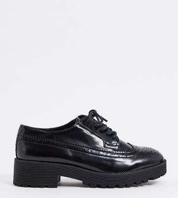 London Rebel Wide Fit Chunky Brogues In Black