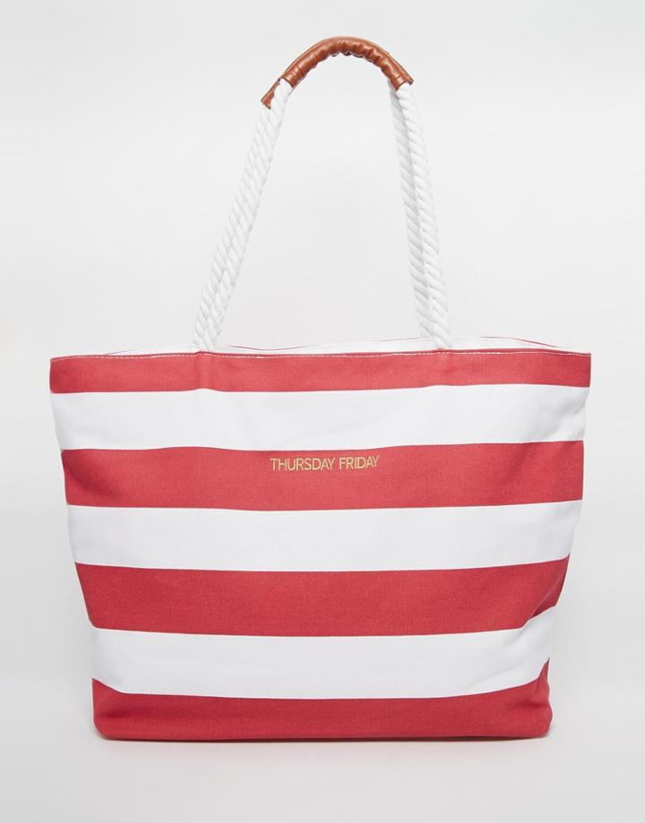 Thursday Friday Canvas Striped Beach Bag - Red