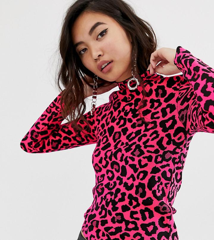 River Island Sweater In Neon Animal Print - Pink
