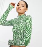 Noisy May Petite Exclusive High Neck Top In Green Zebra Print