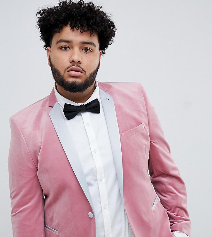 Asos Design Plus Super Skinny Blazer In Dusky Pink Velvet - Pink
