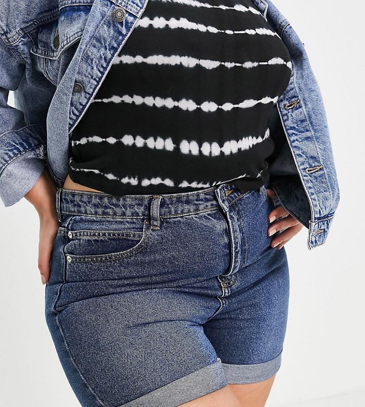 Dtt Plus Caidi High Waist Denim Shorts In Mid Blue-blues