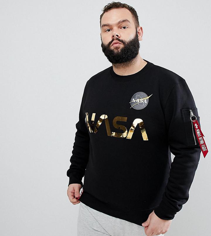 Alpha Industries Plus Nasa Gold Foil Print Crewneck Sweatshirt In Black - Black
