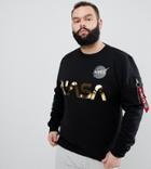 Alpha Industries Plus Nasa Gold Foil Print Crewneck Sweatshirt In Black - Black