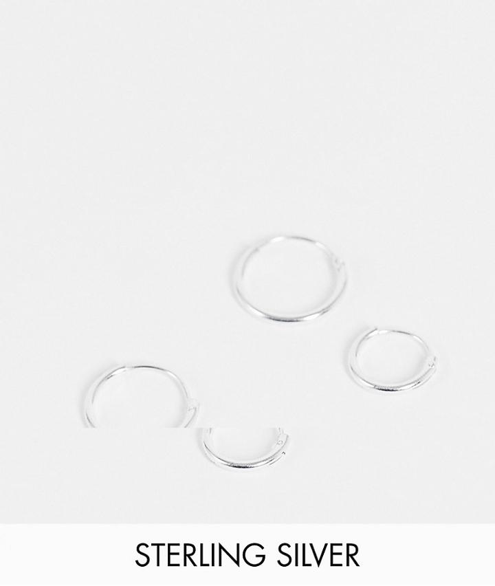 Asos Design Sterling Silver 12mm And 9mm Hoop Earring Set