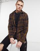 River Island Long Sleeve Check Shirt In Brown