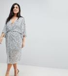 Asos Curve Embellished Sequin Kimono Midi Dress - Gray