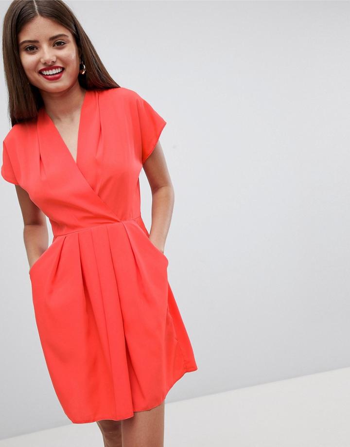 Closet London Pleated Skater Dress - Orange