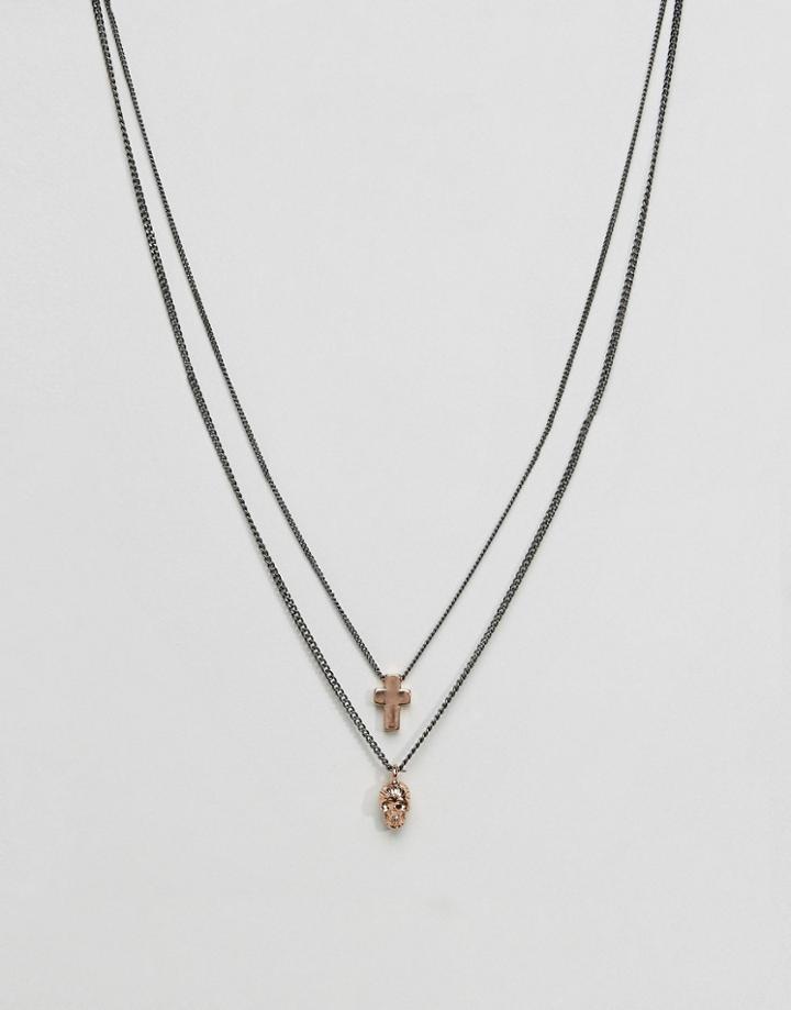 Icon Brand Cross & Skull Necklace In Gold - Gold