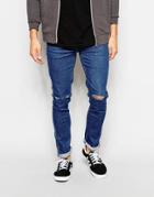 Another Influence Super Skinny Ripped Knee Jeans - Blue