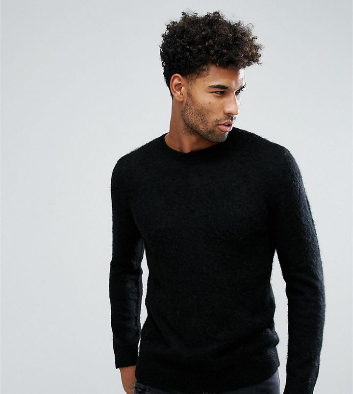 Asos Tall Mohair Wool Blend Sweater With Rib In Black - Black