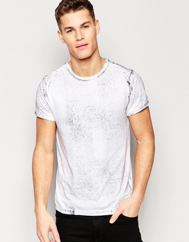 Asos T-shirt In Scratched Oil Wash In White