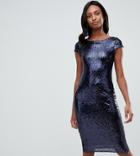 Tfnc Tall Sequin Cap Sleeve Midi Dress With Open Back In Navy - Navy