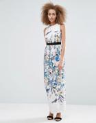 Little Mistress Botanical Print Column Maxi Dress - White