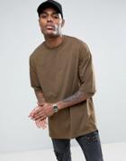 Asos Oversized T-shirt In Brown With Half Sleeve - Brown