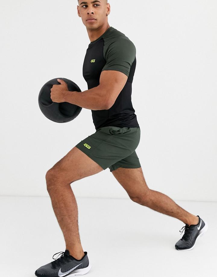 Asos 4505 Icon Training Shorts In Mid Length With Quick Dry In Khaki-green