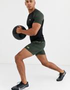 Asos 4505 Icon Training Shorts In Mid Length With Quick Dry In Khaki-green