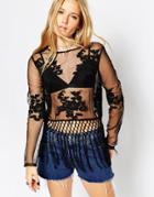 Asos Festival Top With Embroidery And Fringing - Black