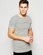Asos Longline Extreme Muscle Stripe T-shirt In Ecru - Forest Night
