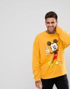 Asos Oversized Sweatshirt With Mickey Mouse Print - Yellow