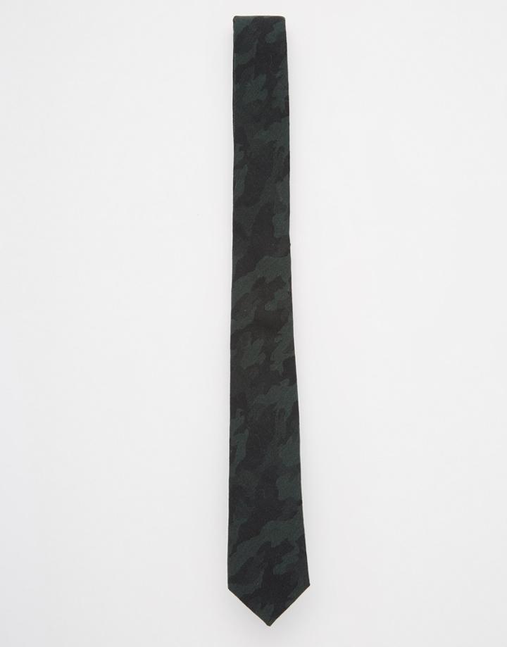 Asos Tie In Dark Camo Print - Green