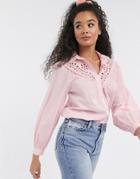 New Look Cutwork Lace Detail Blouse In Light Pink
