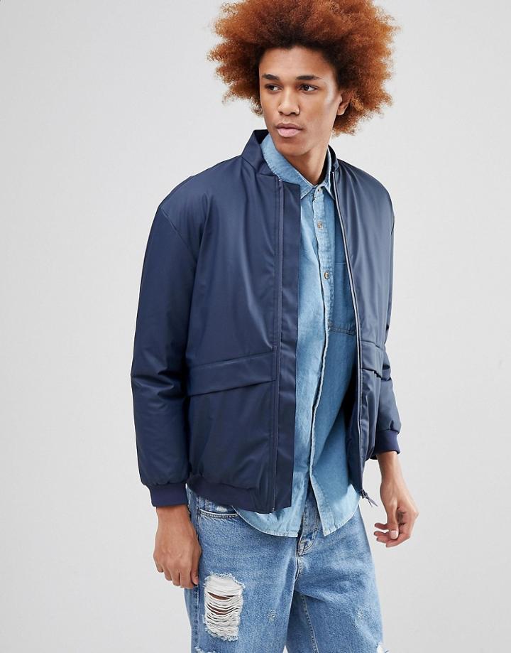 Rains 1247 B15 Padded Bomber Jacket In Navy - Navy