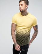 Religion Longline T-shirt With Color Fade Print - Yellow
