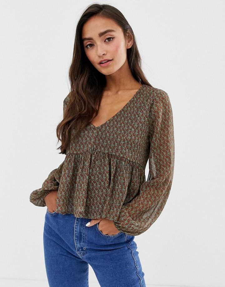 Pull & Bear Paisley Print Blouse In Multi - Brown