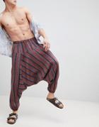 Asos Design Festival Extreme Drop Crotch Joggers In Stripe - Brown