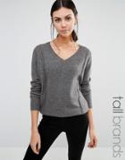 Y.a.s Tall Zelena V Neck Sweater With Stitch Detail - Gray