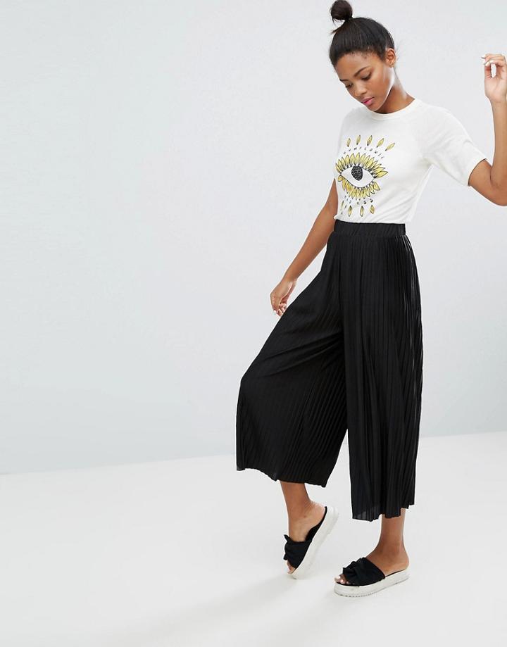 Monki Pleated Wide Leg Pants - Black