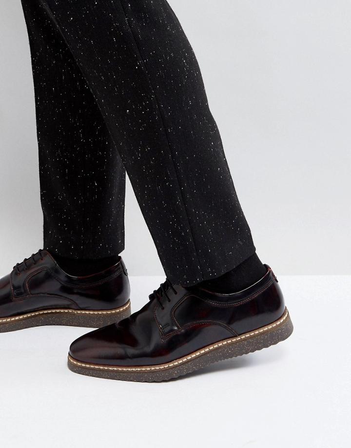 Asos Lace Up Derby Shoes In Burgundy Leather With Wedge Sole - Red