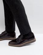 Asos Lace Up Derby Shoes In Burgundy Leather With Wedge Sole - Red