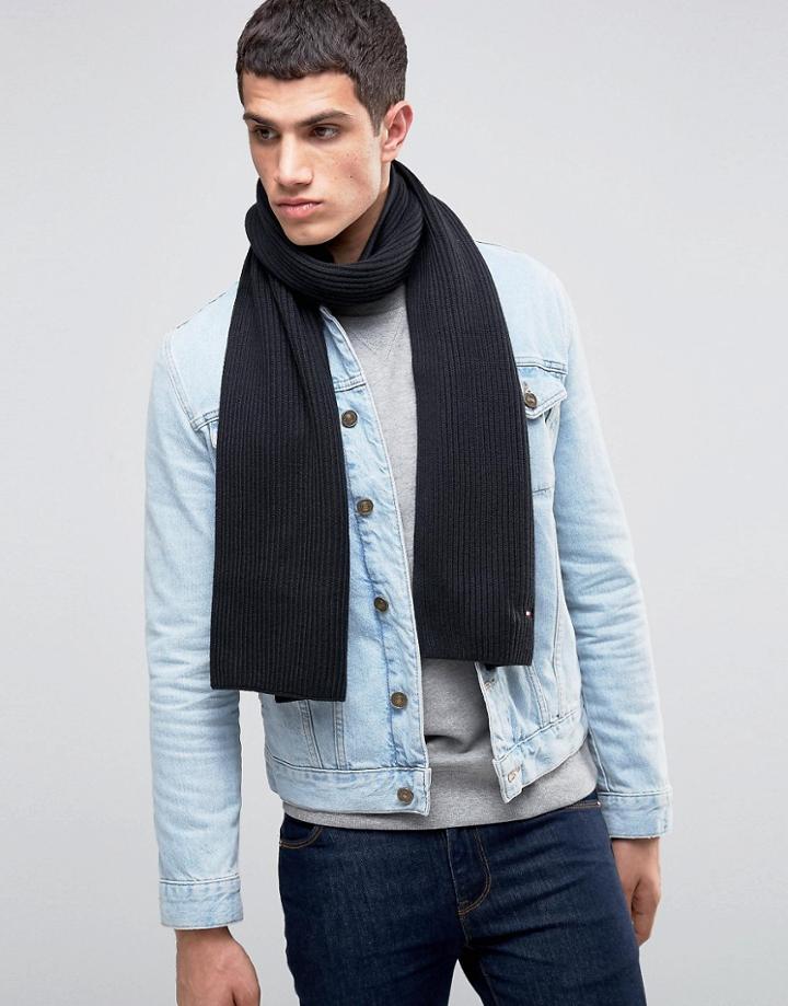 Tommy Hilfiger Cashmere Mix Scarf In Black - Black